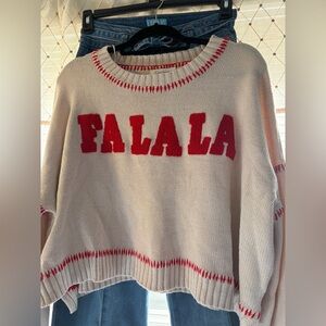Jessica Simpson
Size XL cropped long sleeve 
Christmas Sweater 

Cream and Red